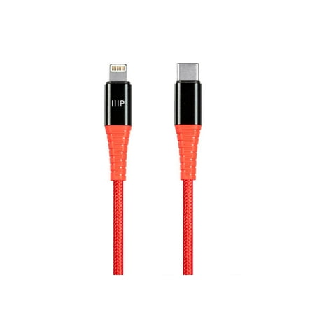 UPC: 0889028125465 | Monoprice Apple MFi Certified Lightning to USB Type-C Rapid Charge and Sync Kevlar-Reinforced Nylon-Braid Cable – 6 Feet – Red | Durable  Compatible with iPod  iPhone  iPad with Lightning Connector –