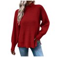thumbnail image 1 of aDJFDGT Open Knit Sweaters for Women Summer Ladies' Loose Pullover Sweater Round Neck Split Hem Sleeve Solid Color Knit Sweater, 1 of 6