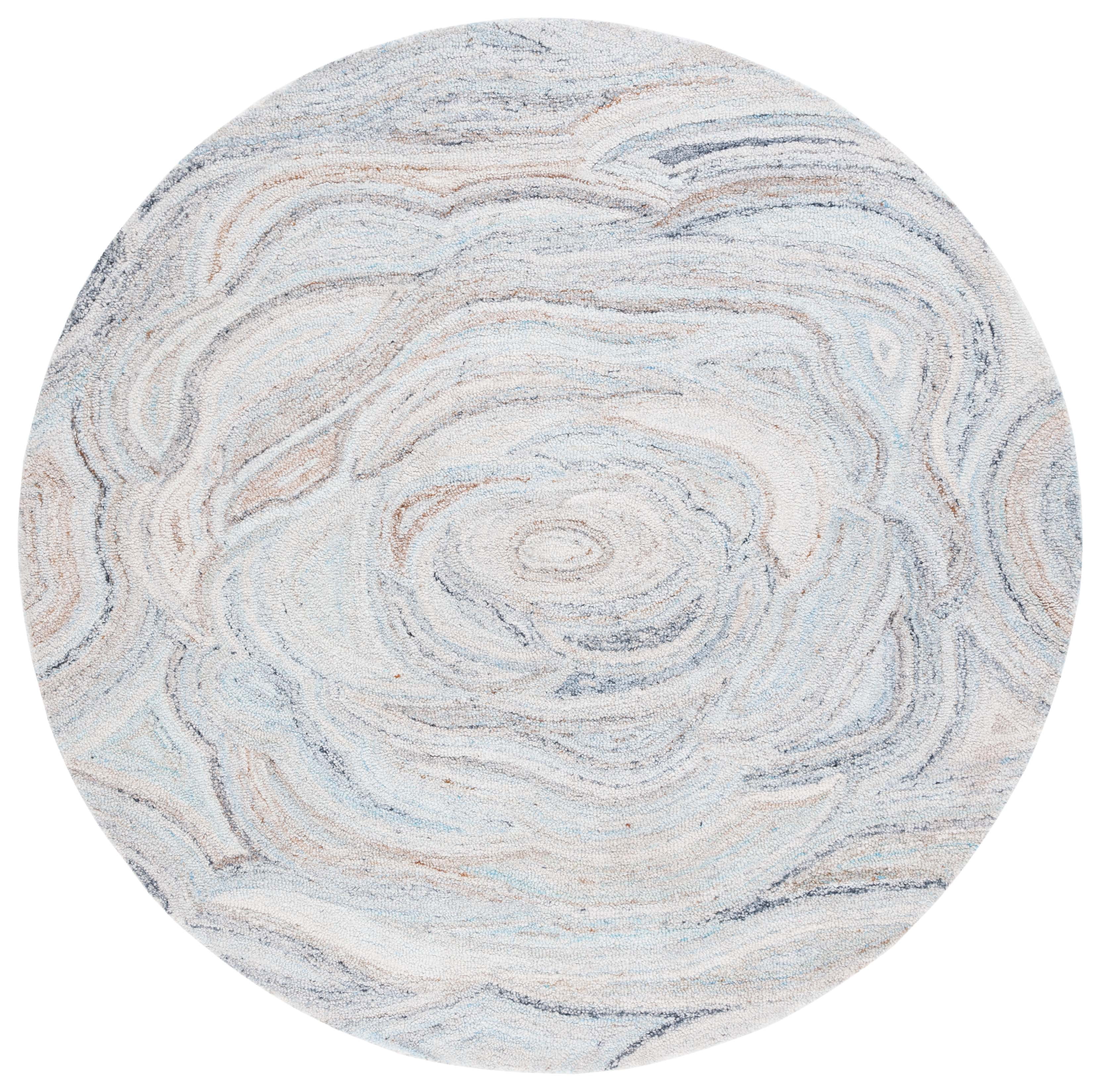 SAFAVIEH Abstract Kebo Distrssed Area Rug, Beige/Blue, 6' x 6' Round