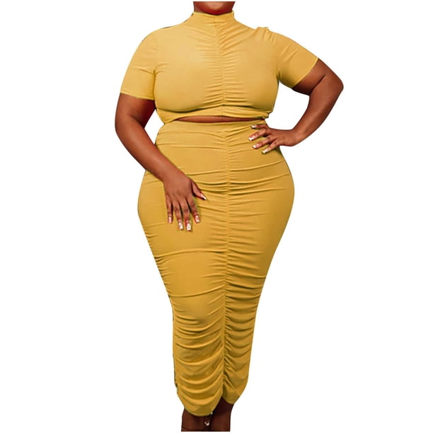 Jersey de manga corta con cuello redondo y cuello alto para mujer, traje de falda plisada informal a la moda de dos piezas Wmkox8yi bvn39