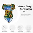 thumbnail image 6 of Rateoe Landscape With Sunflowers Printed Women Rash Guard Short Sleeve,Tummy control Swimsuit Surfing Swimsuit Bathing Suit Short-sleeved Onesie UPF 50+, 6 of 6