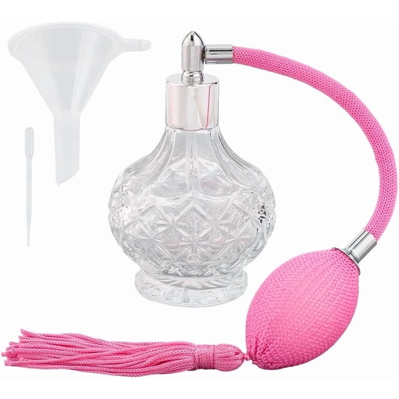 100ml Clear Perfume Bottles Air Bag Perfume Bottle Pink Vintage Atomizer Spray Bottle Refillable Empty Glass Long Spray Tassels Atomizer Pump with Funnel Dropper for Cocktail Oil