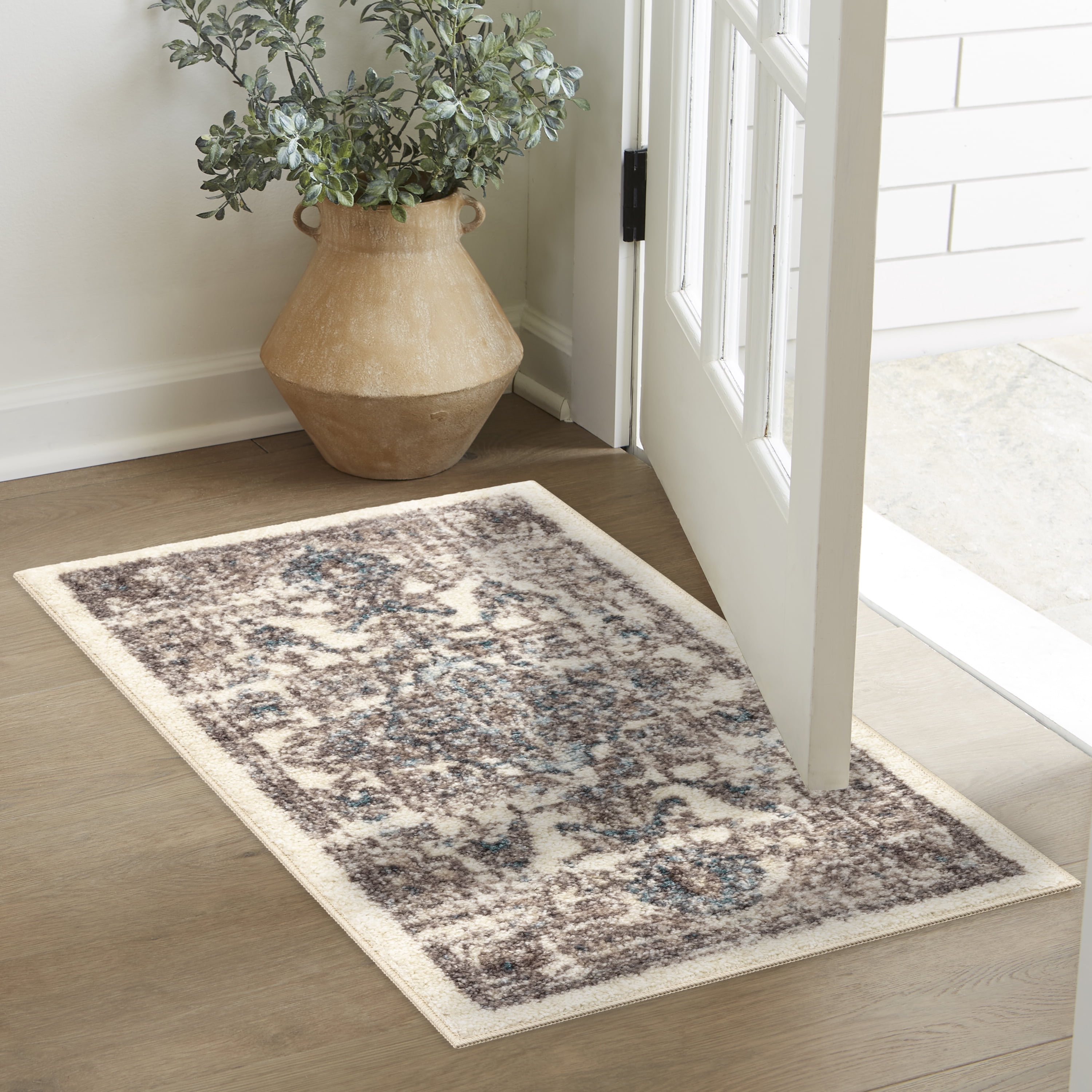 Maples Rugs Tapestry Farmhouse Medallion Taupe Grey Washable Entryway Area Rug, 1'8 x 2'10