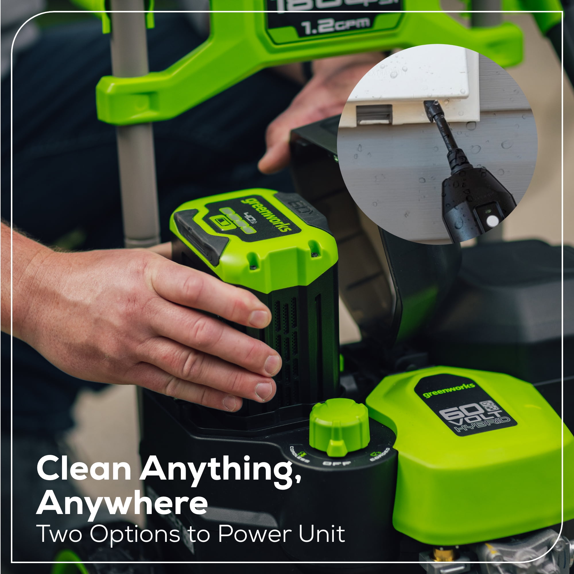 Greenworks 60V Hybrid 1800 PSI 1.2 GPM Cold Water Pressure Washer with (2) 4Ah Batteries & Charger 5129102
