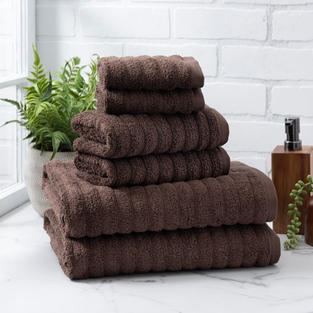 Mainstays Performance Textured Bath Towel 6-Piece Set, Brown