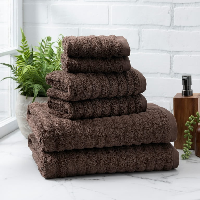 Mainstays Performance 6-Piece Towel Set, Textured Brown Basket, Size: 6-Piece Towel Set (2 Bath + 2 Hand + 2 Washcloths)