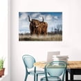 thumbnail image 3 of HFDF Blue Sky and White Clouds Plateau Cattle Canvas Wall Art Brown Highland Cow Stands on the Green Grassland Wall Decor Artwork Original Grassland Background Canvas Print Poster 20x16inch Framed, 3 of 7