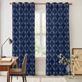 thumbnail image 4 of Navy Blue Kitchen Curtains 96 Inch Length, Geometric Leaf Diamond Plaid Abstract Check Grommet Top Bedroom Living Room Curtains, Light Filtering Cafe Curtain Drapes 2 Panels Set 104''x96'', 4 of 9