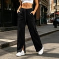 thumbnail image 6 of Women's Wide Leg Sweatpants Drawstring Elastic Waist Straight Leg Pants with Pockets Side Slit Loose Fit Casual Athletic Lounge Trousers, 6 of 9