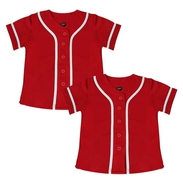 TOPTIE Lot de 2 Chandails de Baseball pour Enfants, T-Shirts de Sport à Boutons pour Garçon - Rouge Rouge - 10T