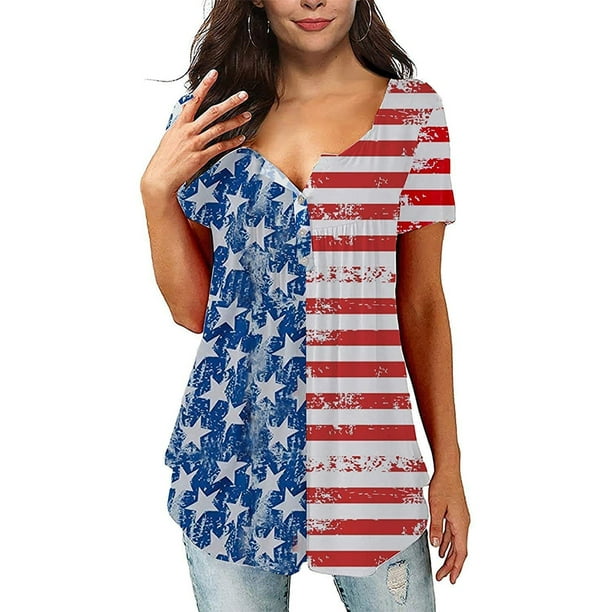 4th of July Shirts for Women Plus Size American Flag Patriotic Blouse ...