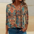 thumbnail image 3 of JTZGDY Ethnic Style Shirts for Women Vintage Striped/Color Block/Floral/Plaid Print 3/4 Sleeve V Neck Graphic T-Shirts Trendy Oversized Western Tunic Blouse Brown#03 S, 3 of 6