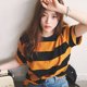 thumbnail image 2 of Gibobby Playera de Manga Corta con Cuello Redondo Camiseta corta informal a rayas, ropa manga para mujer, camiseta para niñas, camiseta, blusa para mujer(Amarillo,G), 2 of 5