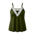 thumbnail image 7 of TEAJOPSUU Women's Plus Size Cami Tops Spaghetti Straps V Neck Sleeveless Tank Tops Trendy Lace Trim Crisscross Front Solid Summer Camisole Shirts Olive Green, 7 of 7
