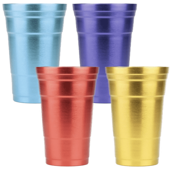 Arora Aluminum Metal Cups, Metal Anodized Multi-Colored Blue, Red, Yellow, Purple Party Cup Set, Aluminum Drinking Cups, Set of 4, 24 oz