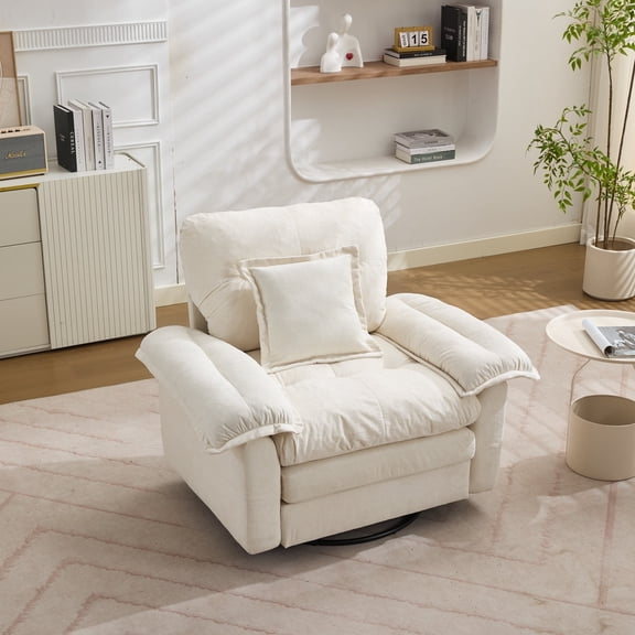 48.43" Wide Chenille Oversized Accent Chair with Pillow - Modern Mid-Century Upholstered Lounge Reading Chair, Comfy Single Sofa for Living Room