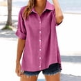 thumbnail image 2 of WTXUE Linen Tops Roll Up 3/4 Sleeve Tshirts Button Down Collared Tunic Shirt Dressy Casual Blouses Loose Fit V-Neck Casual Blouse Loose Shirts Comfy Shirts Plus Size Blouses Linen Shirt Hot Pink 4Xl, 2 of 9