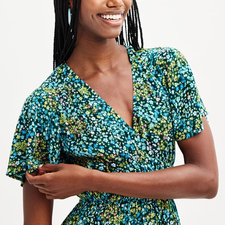 Juniors' Rewind Flutter Sleeve Skater Dress Color: Forest Green Size: X  SMALL - Walmart.com