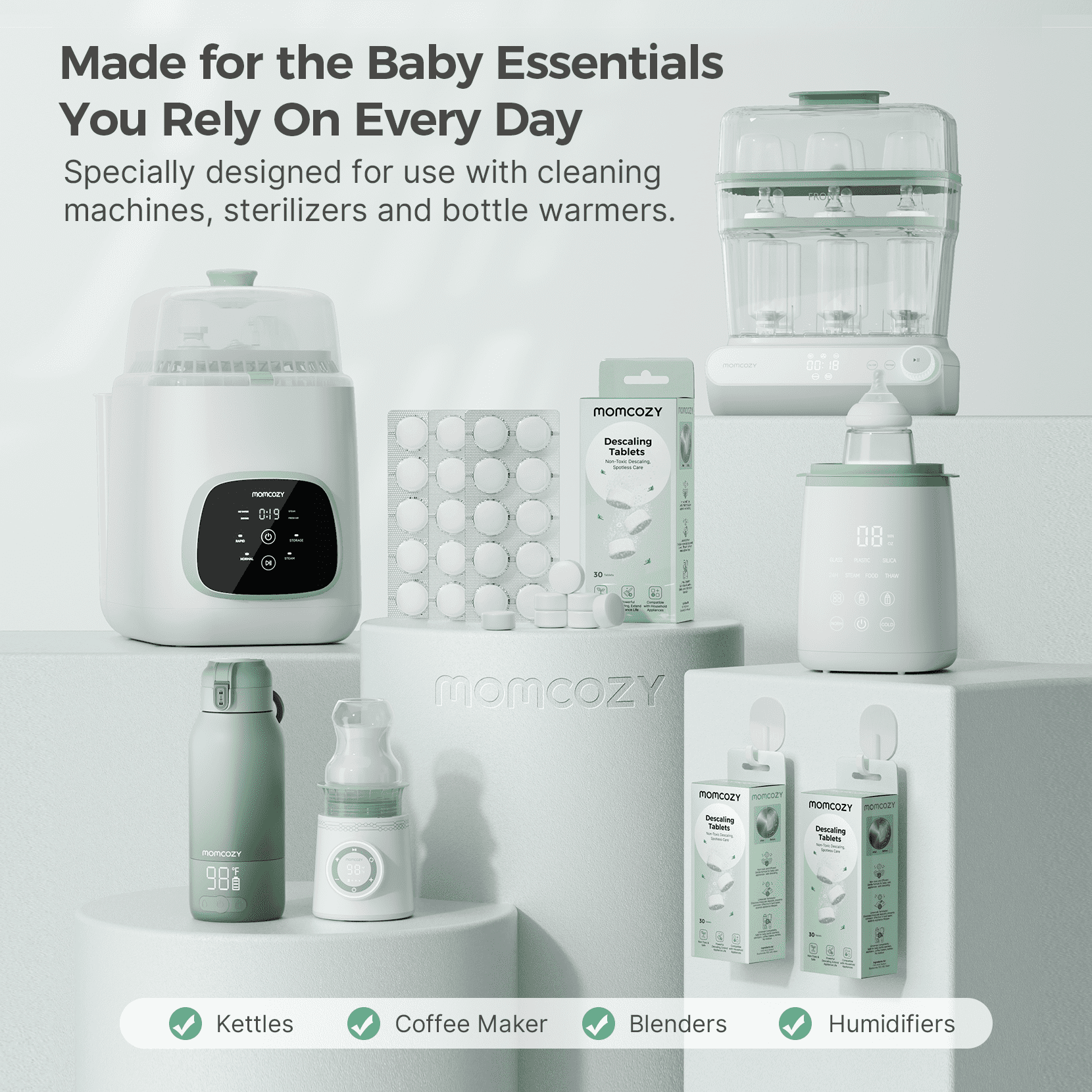 Momcozy Official Descaling Tablets, Compatible KleanPal Pro Baby Bottle Washer, Descaler for Milk & Limescale Removal, 30 Count