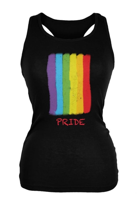 Gay Pride LGBT Vertical Pride Rainbow Black Juniors Soft Tank Top - 2X-Large