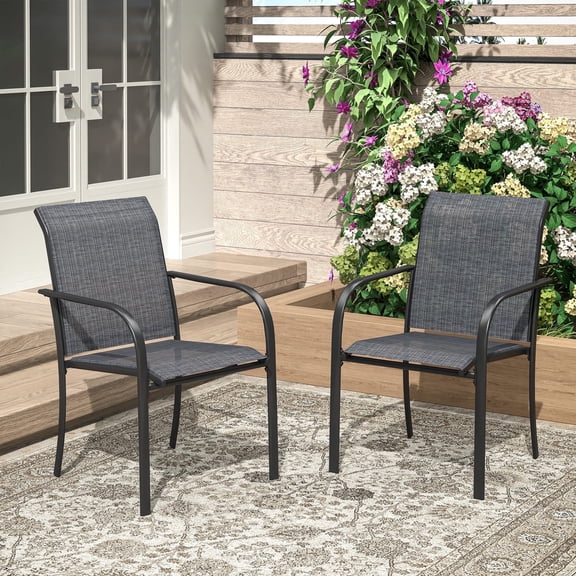 Vicllax Outdoor Dining Chair Patio Chairs Stackable Metal Modern for Deck Garden, Set of 2, Gray