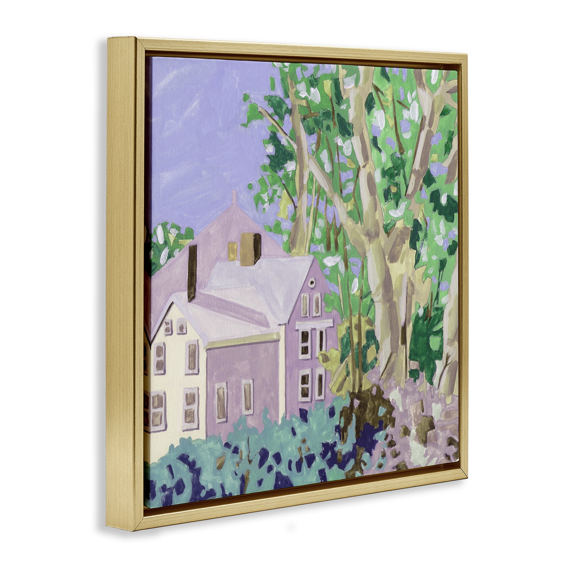 Stupell Industries Building View Through Trees Buildings & Architecture Painting Gold Floater Framed Canvas Art Print Wall Art, 18 x 18