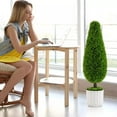 thumbnail image 3 of Auranook 2 Pack Artificial Cedar Plant, 3 FT Potted Teardrop Shaped Bush w/Premium PE Leaves, Metal Trunk, Indoor & Outdoor Faux Topiary Plant for Home, Office, Doorway, 3 of 8