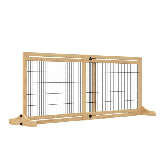 Freestanding Pet Gate Extra Wide 72", Dog Gate for Doorways, Natural Wood Pet Barrier for Dogs & Cats, Adjustable Safety Gate for Stairs & Hallways