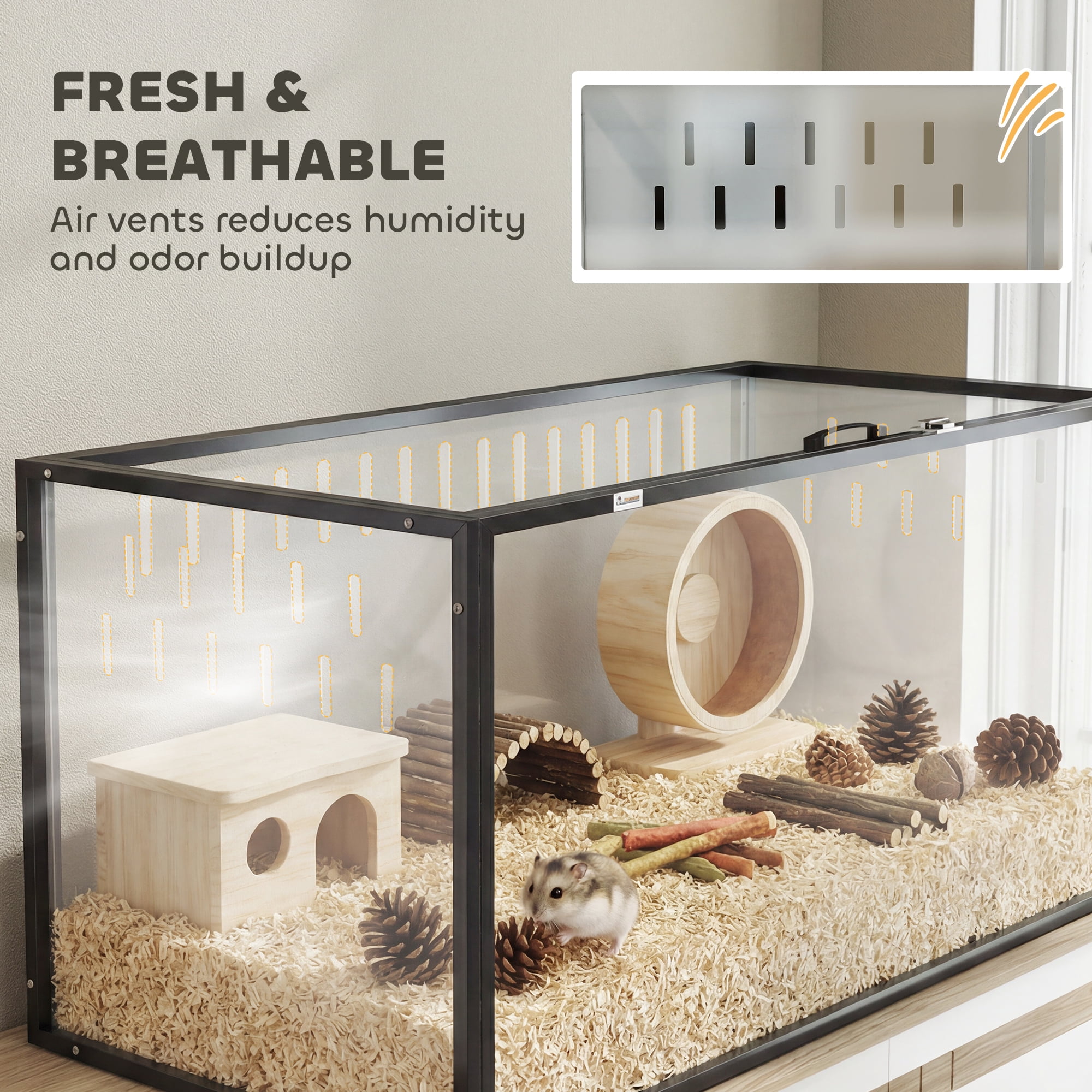 PawHut Large Acrylic Hamster Cage, Chewproof Guinea Pig Cage, Transparent Mice and Gerbil Habitat with Openable Top, for Hedgehog, Dwarf Hamster, Rat