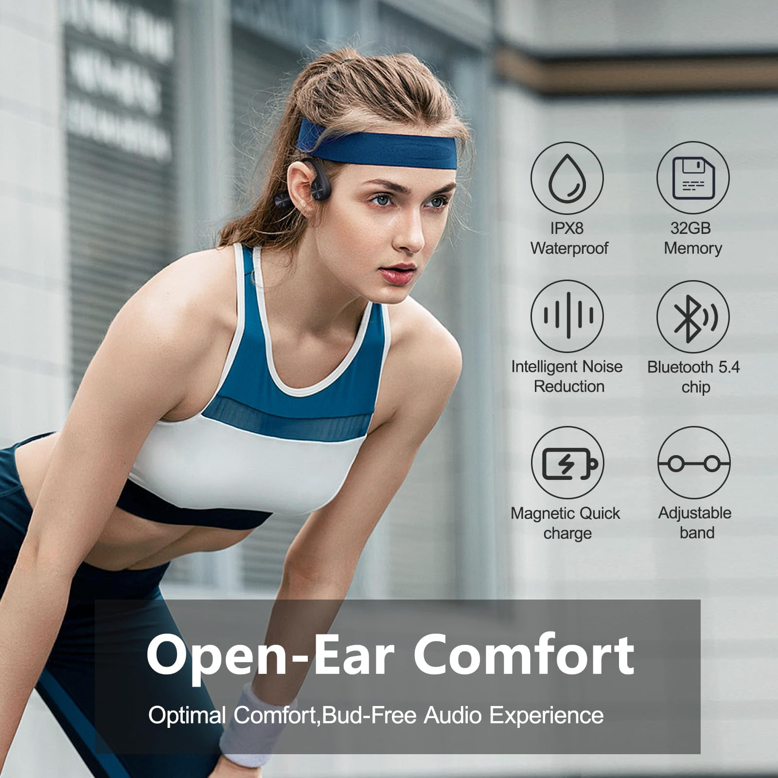 Swimming Headphones,Bone Conduction Headphones Bluetooth 5.4,IPX8 Waterproof, 32G Memory Sports Headphones ,Open Earphones for Swimming Running,Headphones Underwater(White)