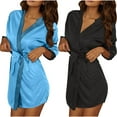 thumbnail image 2 of ylioge Lightweight Satin Robes for Women 2 Pack 3/4 Sleeve Bathrobes Ladies Trendy Solid Color Short Length Silk Loungewear Bath Robe with Belt, 2 of 8