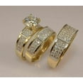 thumbnail image 3 of 14K Yellow Gold Plated His & Her Bridal Trio White Diamond Round Cut Engagement Band Ring Set -4, 3 of 4