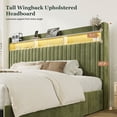 thumbnail image 6 of Amolife King Bed Frame, Ultra-Soft Velvet Upholstered Storage Bed with 2 Shelves LED Wingback Headboard, 3 Drawers & USB Ports, Green, 6 of 10