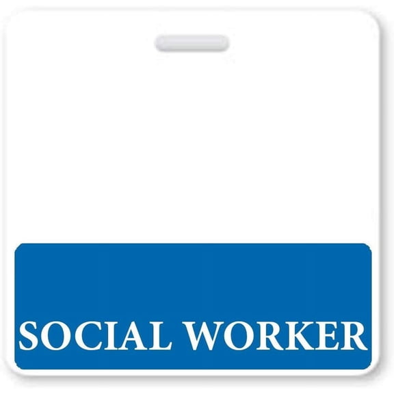 SOCIAL WORKER Badge Buddy - Horizontal - Heavy Duty Spill Proof & Tear Resistant Cards - Double Sided- Quick Role Identifier ID Buddies for Social Workers, MSW, BSW - USA Printed (1 Single, Blue)