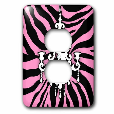 

3dRose Funky pink zebra print with chic white chandelier - 2 Plug Outlet Cover (lsp_26426_6)