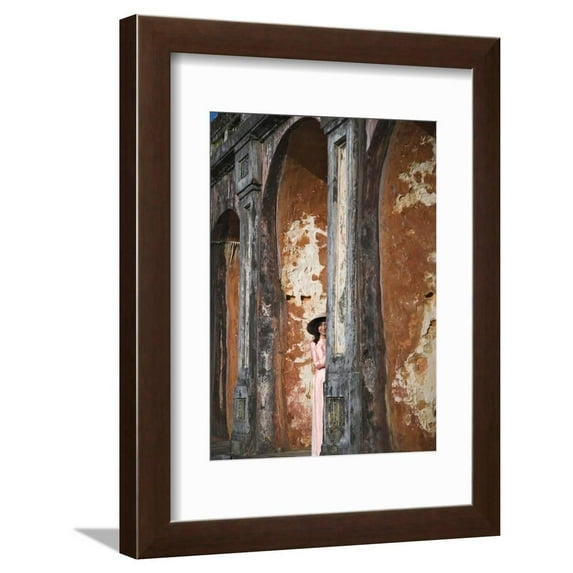 Girl in Ao Dai (Traditional Vietnamese Long Dress) and Conical Hat, Tomb of King Khai Dinh, Vietnam Framed Print Wall Art By Keren Su