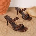 thumbnail image 5 of Kitten Heels for Women Braided Band Stiletto Sandals Square Open Toe Slip on Mules Solid Color Summer Casual Slides Brown Size 6, 5 of 7