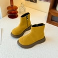 thumbnail image 2 of DMDUOU Fuzzy Sherpa Boots for Girls Solid Color Snow Booties Faux Leather Plus Fleece Warmth Mid Calf Boot Little/Big Kids Yellow 30, 2 of 6