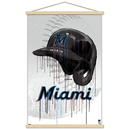 MLB Miami Marlins – Drip Helmet 22 Wall Poster with Magnetic Frame 22.375 x 34
