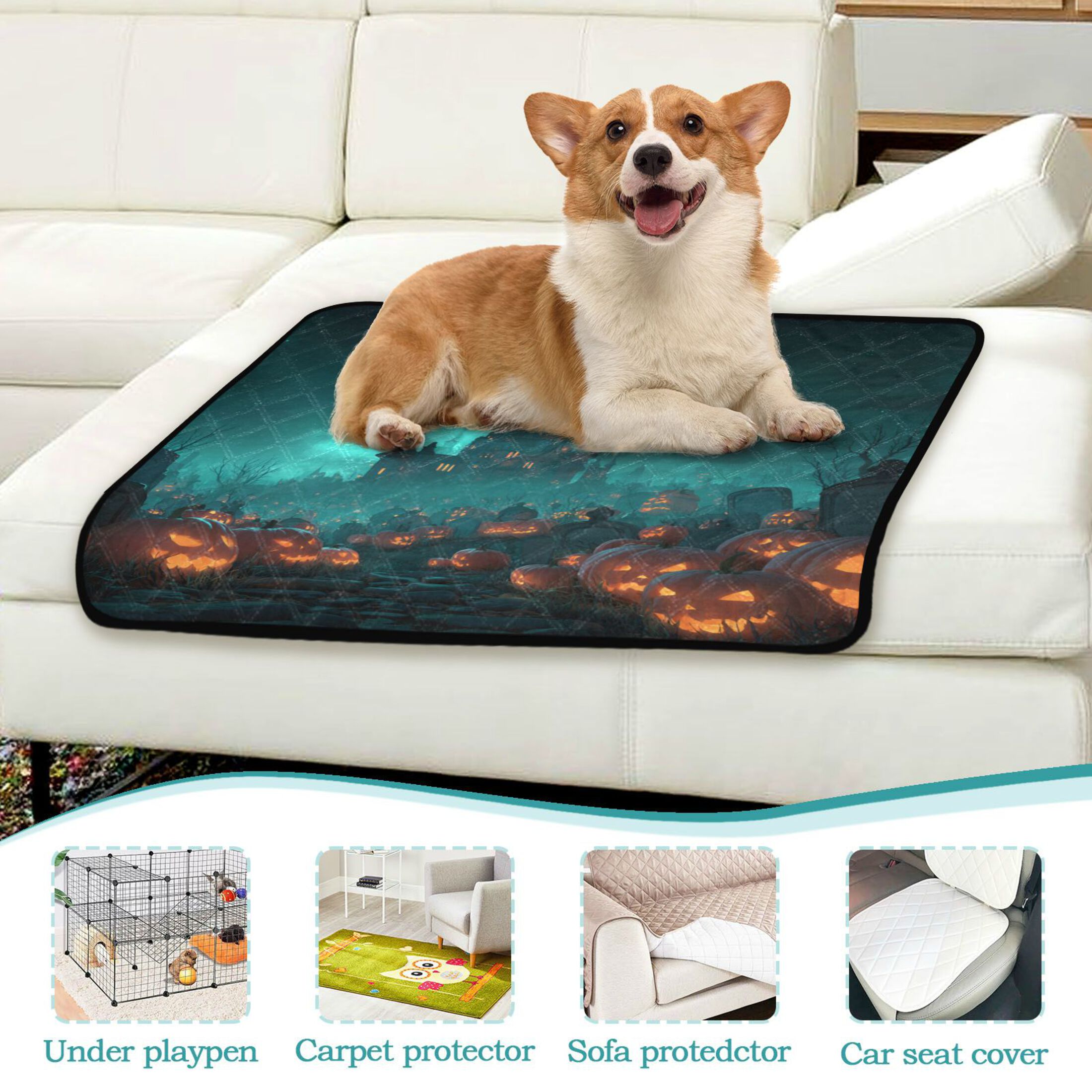 Qxltty Halloween Night Cat litter Pads Pet Set of 2 Diaper Mats Center Anti-leakage Layer Absorbent Soft and Comfortable