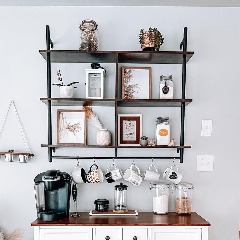 Bestier Industrial Pipe Shelves, 3-Tier Wall Mount With 8 Hooks photo 6
