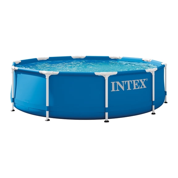 Intex 10 x 2.5 Foot Round Metal Frame Above Ground Swimming Pool, Blue