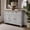 Corona Gray, variant on OSHOME Farmhouse Solid Pine Buffet/Sideboard Cabinet with Drawers and Storage Doors – Rustic Cottage Style Dining Room Storage Cabinet in Corona Brown with Honey Pine Top
