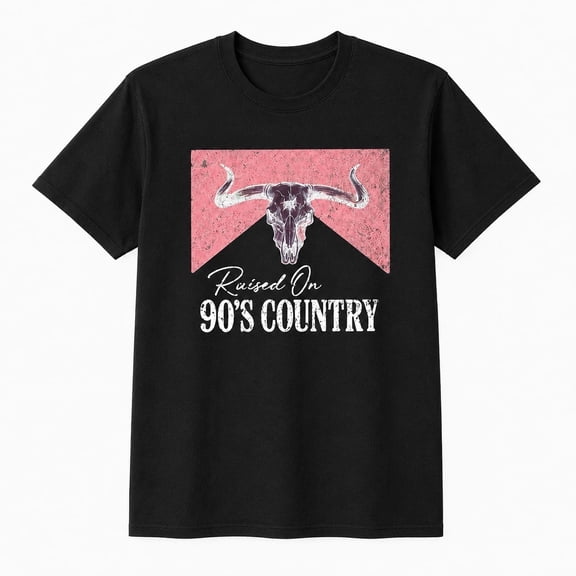 Men's Western Graphic T-Shirt, Raised On 90's Country Bull Skull Tee