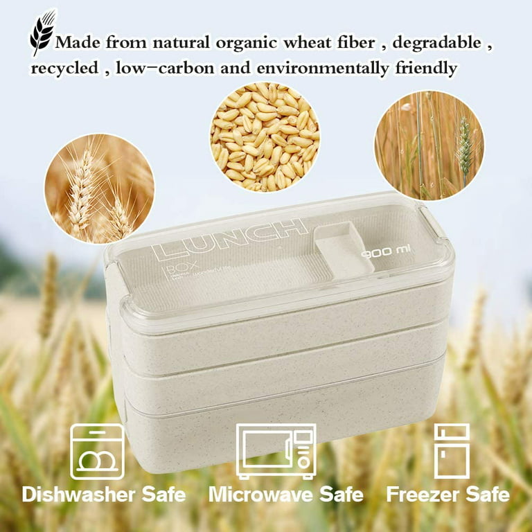 Vikakiooze Wheat Straw Bento Boxes Set for Adults - Round Bento Box and  Spoon for Kids - Leakproof Microwave Safe Bento Lunch Box Set with