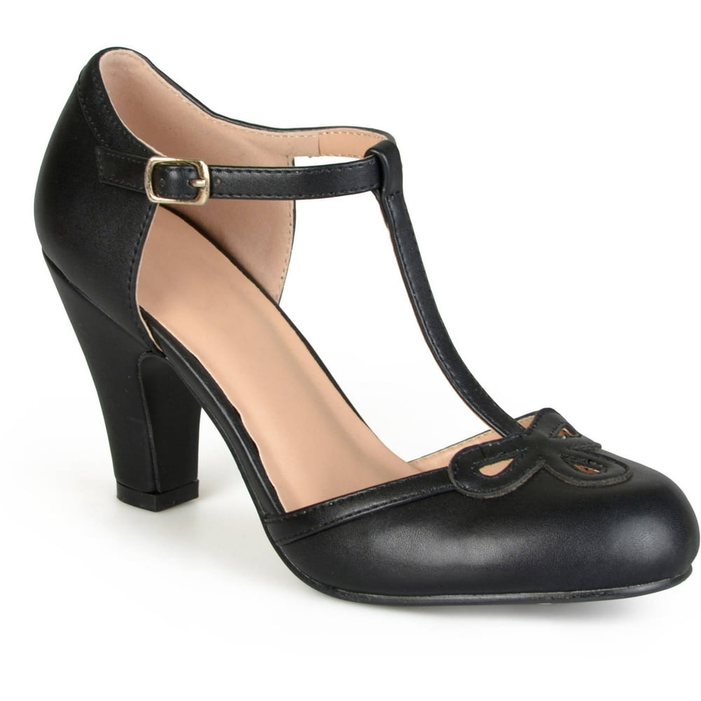 t strap round toe pumps