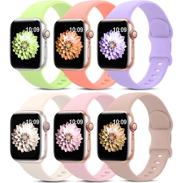 Paquete de 6 correas deportivas compatibles con Apple Watch Band 38 mm, 40 mm, 41 mm, 42 mm, 44 mm, 45 mm, 49 mm, correa de silicona suave impermeable compatible con iWatch Apple Watch Series 9 Ultra