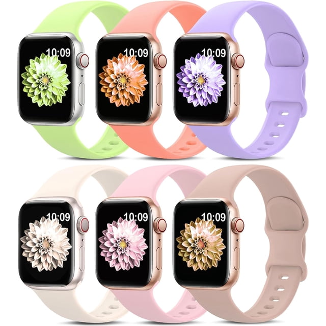 Paquete de 6 correas deportivas compatibles con Apple Watch Band 38 mm, 40 mm, 41 mm, 42 mm, 44 mm, 45 mm, 49 mm, correa de silicona suave impermeable compatible con iWatch Apple Watch Series 9 Ultra