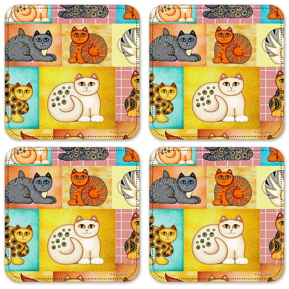 Vinyl Drink Coasters - Set of 4 - Cat Collage - Image by Dan Morris