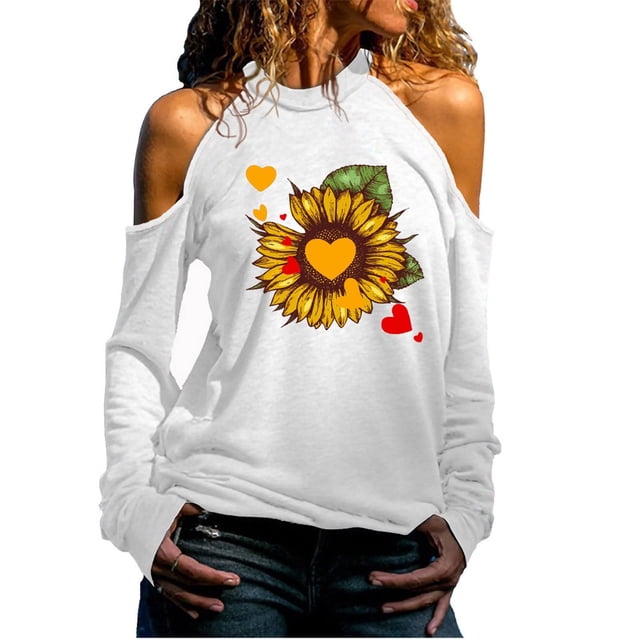 Camisetas divertidas para mujer, camisetas con hombros descubiertos, camisetas de manga larga de Color sólido, camisas holgadas, blusas, camisetas Pompotops gfhjh18435